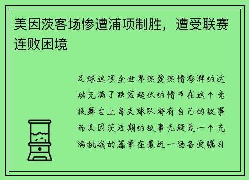 美因茨客场惨遭浦项制胜，遭受联赛连败困境